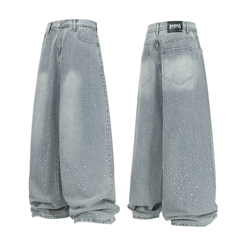 Rigid Baggy Rhinestone Washed Jeans