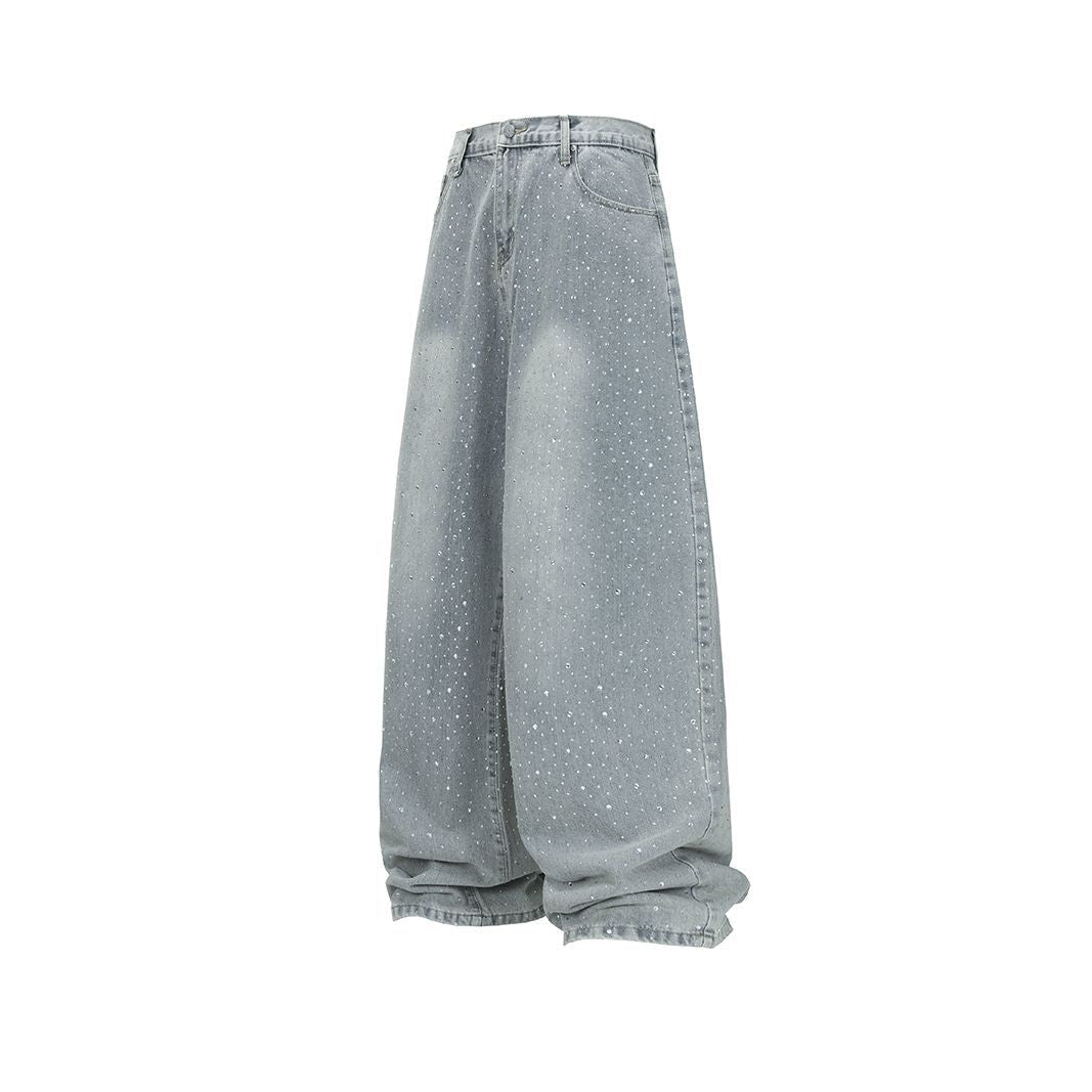 Rigid Baggy Rhinestone Washed Jeans