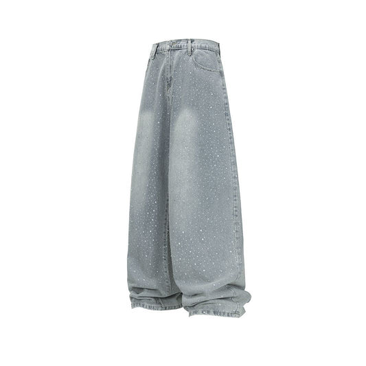Rigid Baggy Rhinestone Washed Jeans