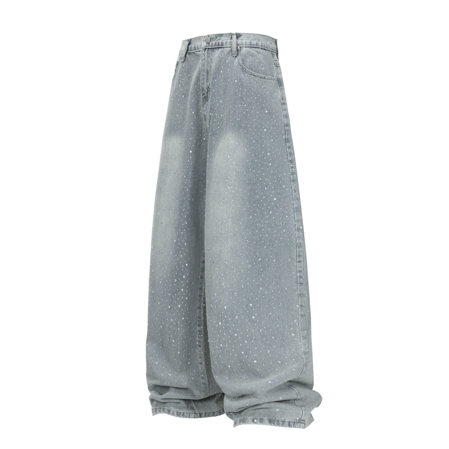 Rigid Baggy Rhinestone Washed Jeans