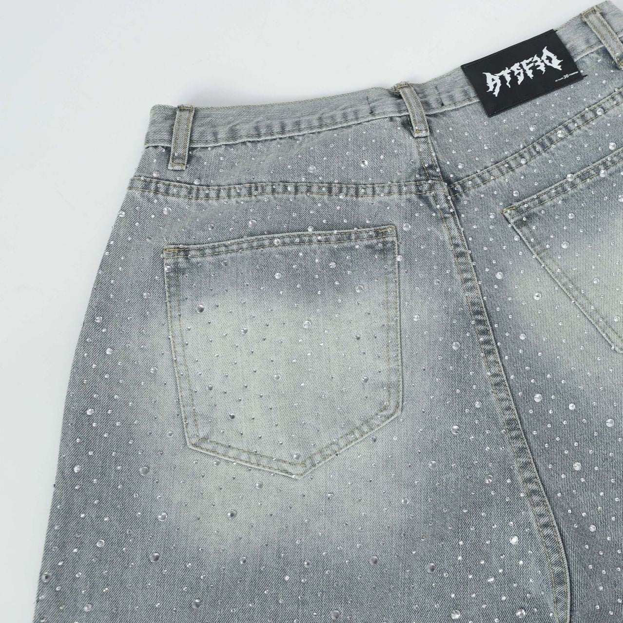 Rigid Baggy Rhinestone Washed Jeans