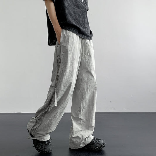 Wide Leg Side Zipper Nylon Cargo Pants